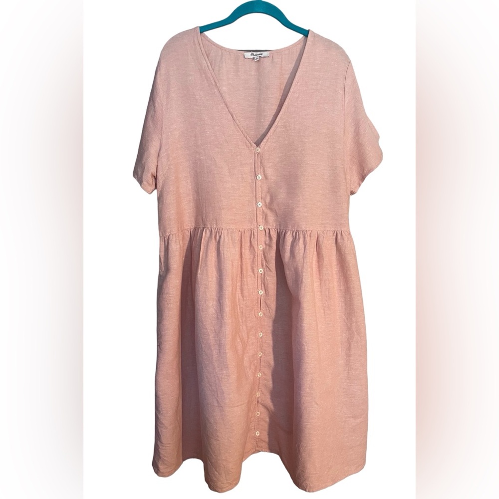 Madewell Alexandra XL Dress- linen cotton blend button front pockets light pink